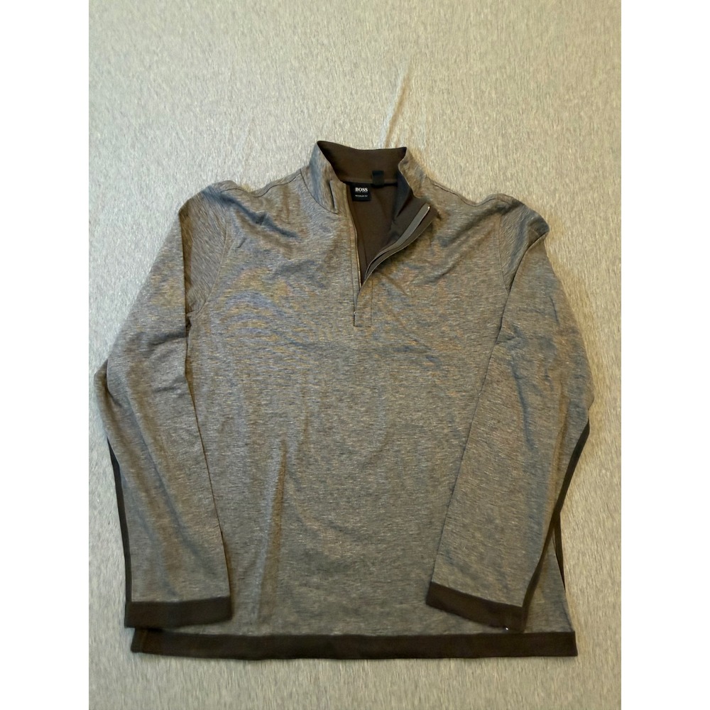 Hugo Boss Mens XXL Quarter Zip Pullover Heather Grey Regular Fit Mock Neck